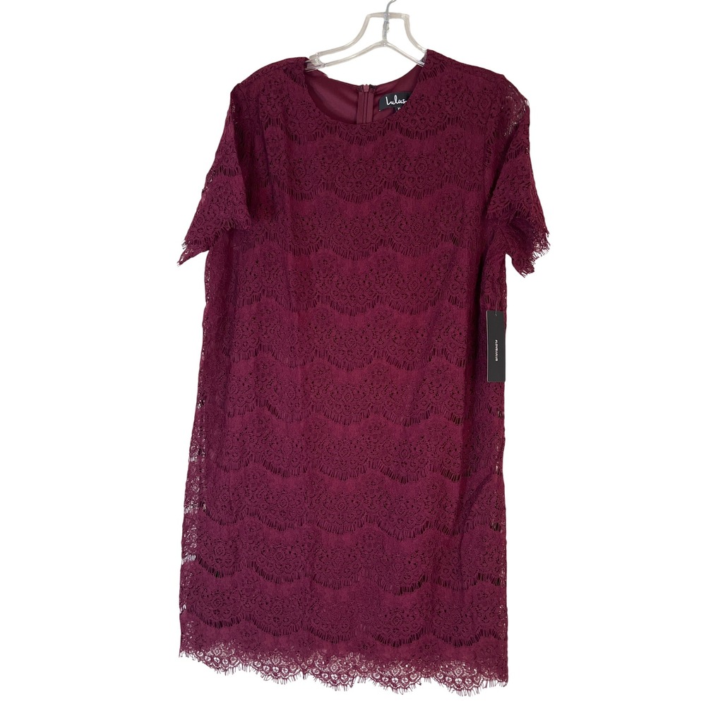 Lulus Lace Dress Women XL Burgundy New NWT Short Sleeve Floral Shift Mini